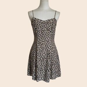 & Other Stories Beige & Black Spotted Leopard Mini Skater Dress Size 4